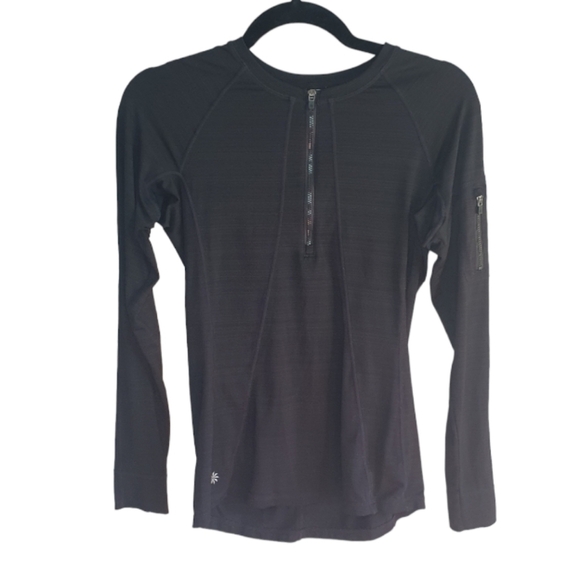 ATHLETA Long Sleeve Quarter Zip Top Black Women's Size S - Picture 1 of 11